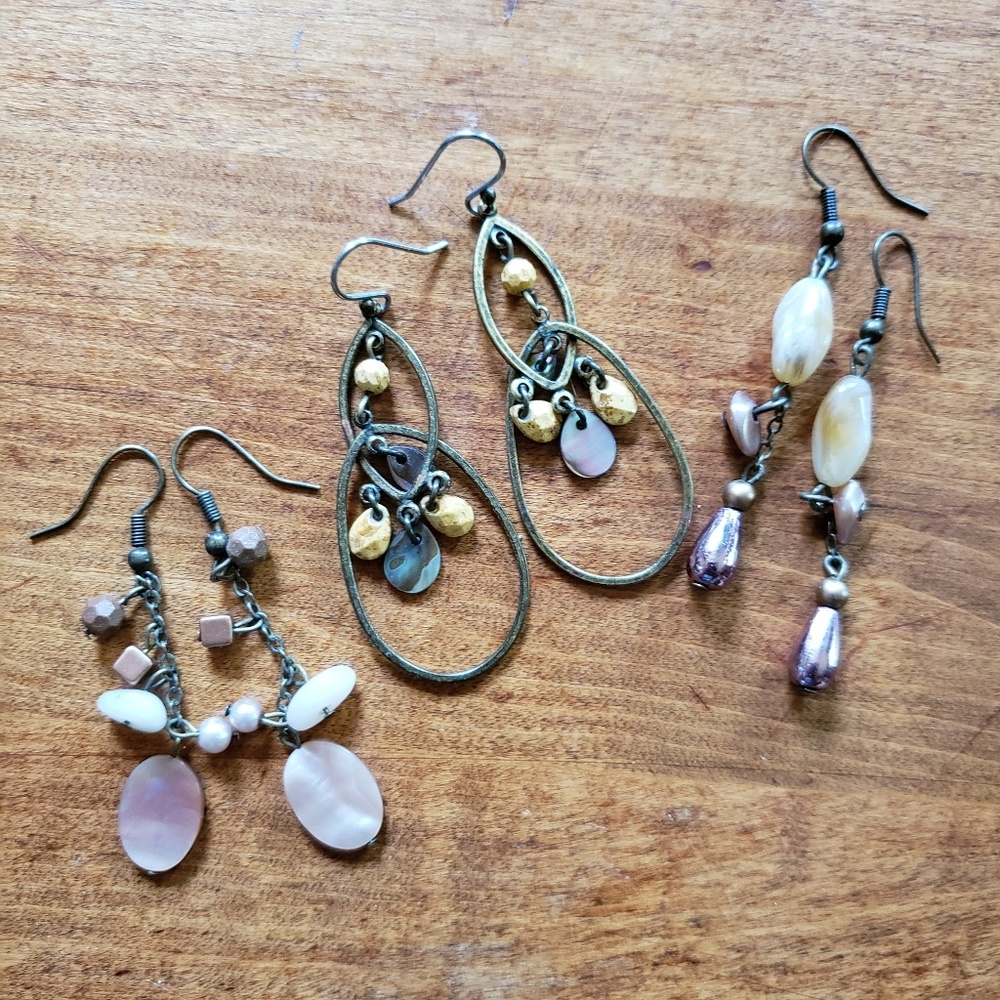 3 Pairs of Rustic Boho Antique Vintage Dangling Earrings